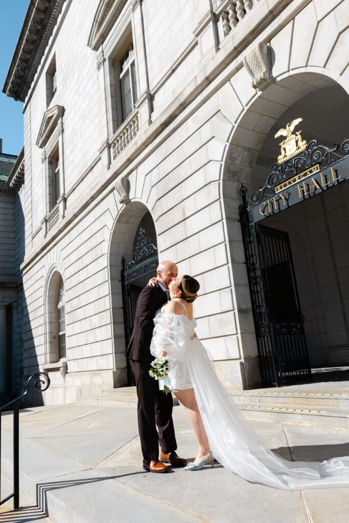 Joyful couple elopement at the city hall